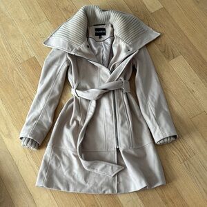 Express Tan Pea Coat with Dramatic Collar